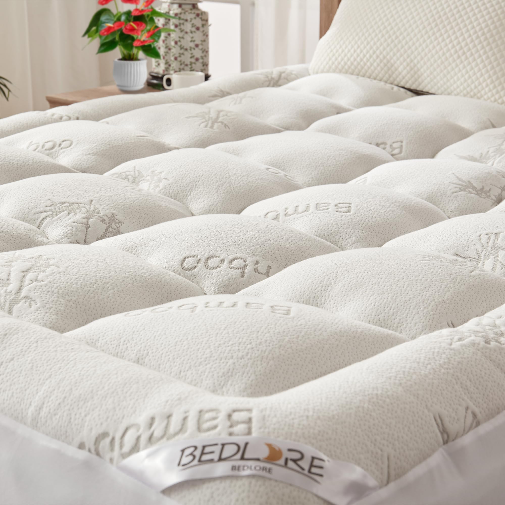 BEDLORE Queen Mattress Topper Viscose Derived from Bamboo, Thick Pillow Top Mattress Pad with Stretchable Pockets for 6-18 inches Mattress, Soft Mattress Topper for Back Pain Relief(Dark Gray)