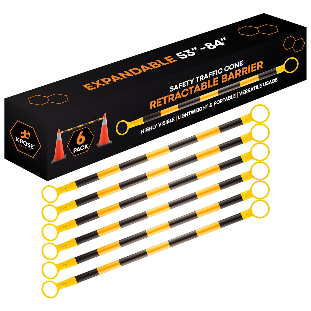 Retractable Barrier for Safety Traffic Cones - 2" OD - Large Yellow and Black Bar Barricade - for Road Construction, Parking, Warning, Temporary Security Divider (40, Orange & White, 72" x 120")