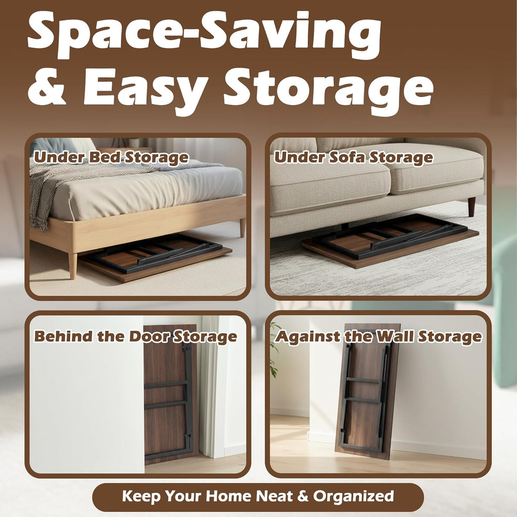 Folding Coffee Table, Portable Floor Table for Sitting on The Floor, Midcentury Modern Coffee Table, Foldable Floor Table for Living Room, 32''L x 16''W x 16.3''H, Walnut