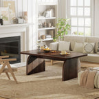 Farmhouse Coffee Table for Living Room - Dark Wood Rustic Rectangle Coffee Table Walnut, Solid Wooden Brown Center Table