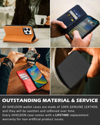SHIELDON Case for iPhone 13 Pro Max 5G, Genuine Leather Folio Wallet Magnetic Shock Absorbing Case RFID Blocking Credit Card Holder Kickstand Compatible with iPhone 13 Pro Max 6.7" - Retro Brown