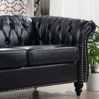 Chesterfield PU Leather Sofa, Upholstered PU Sofa with Tufted Back, Classic 3 Seater Leather Couch Rolled Arm for Living Room Office, Black
