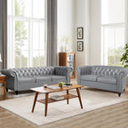 QHITTY 3 Piece Living Room Set, Sectional Chesterfield Sofa Chair Contemporary Upholstered Leather Loveseat Couch Sets for Living Room, Bedroom, Office