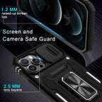 DEERLAMN Hoes voor iPhone 13 Pro Max met schuifcamera cover+schermbeschermer (1 stuk), gedraaide ring standaard militaire graad schokbestendige beschermhoes 6.7 inch-zwart