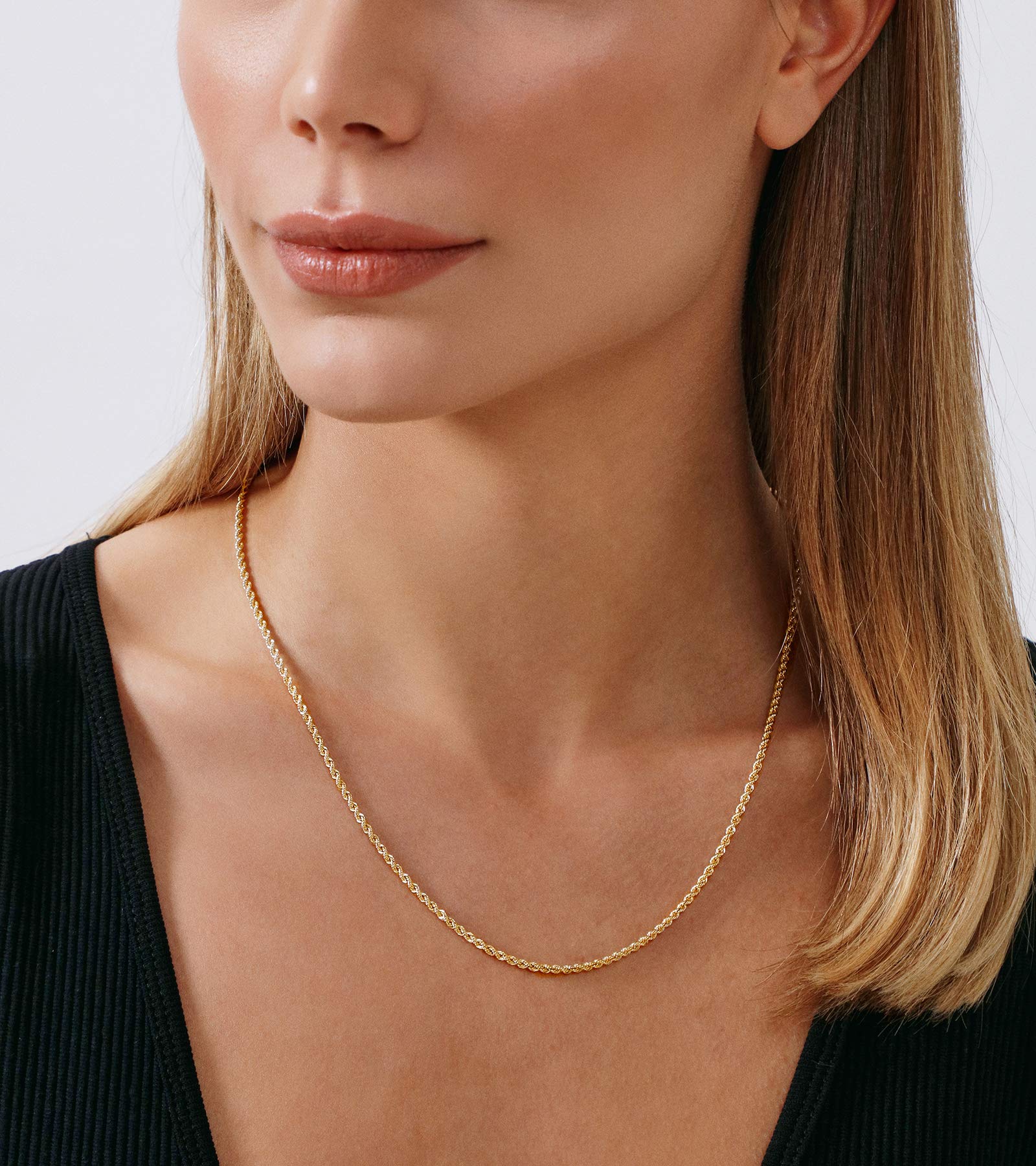 Jewelry Atelier Gold Chain Necklace Collection - 14K Solid Yellow Gold Filled Rope Chain Necklaces for Women and Men with Different Sizes (2.1mm, 2.7mm, or 3.8mm) - Grand Goldman
