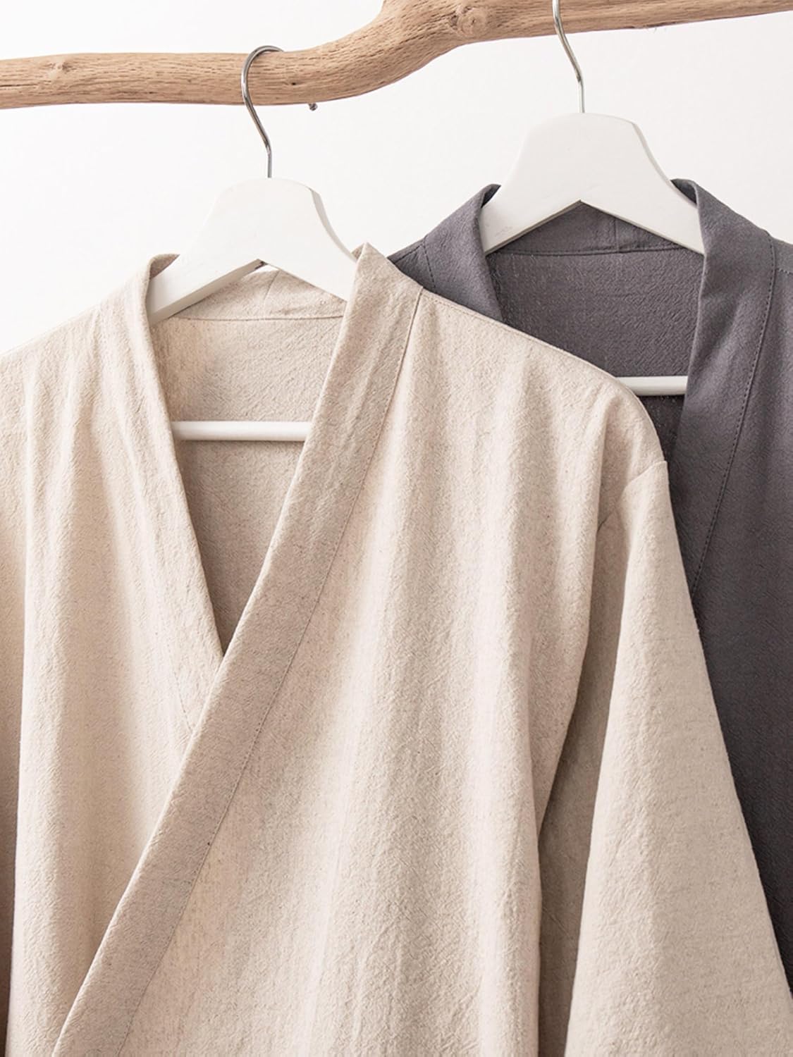 Men's Women's Cotton Linen Bathrobe Couples Japanese-Style Absorbent Quick-Drying Kimono Yukata Sauna Robe