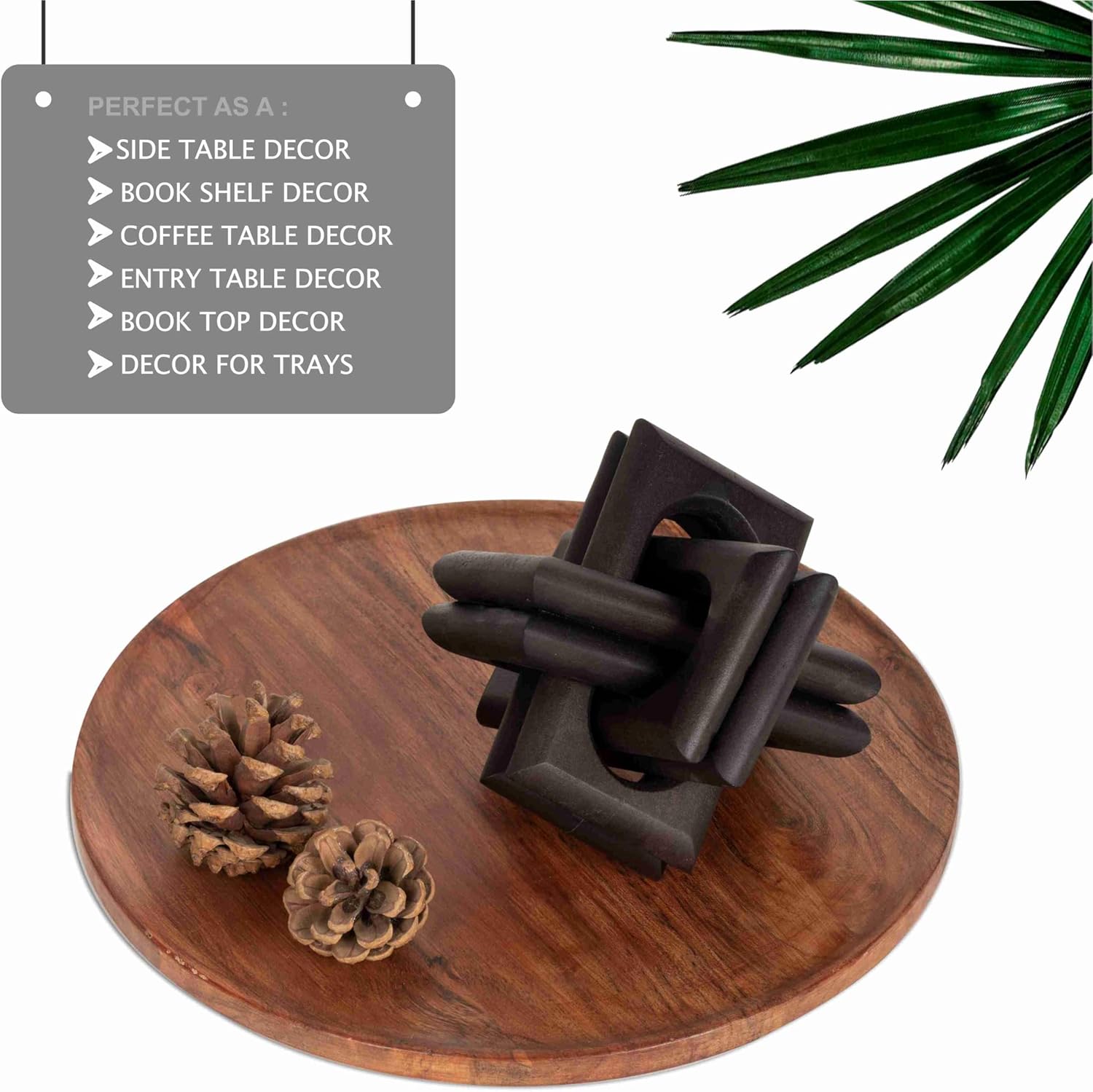 Wood Knot Entry Table for Living Room – Boho 6 Link Interlock Coffee Table, Handcrafted Mango Wood Console Shelf, Modern Farmhouse Home Decor (Black)