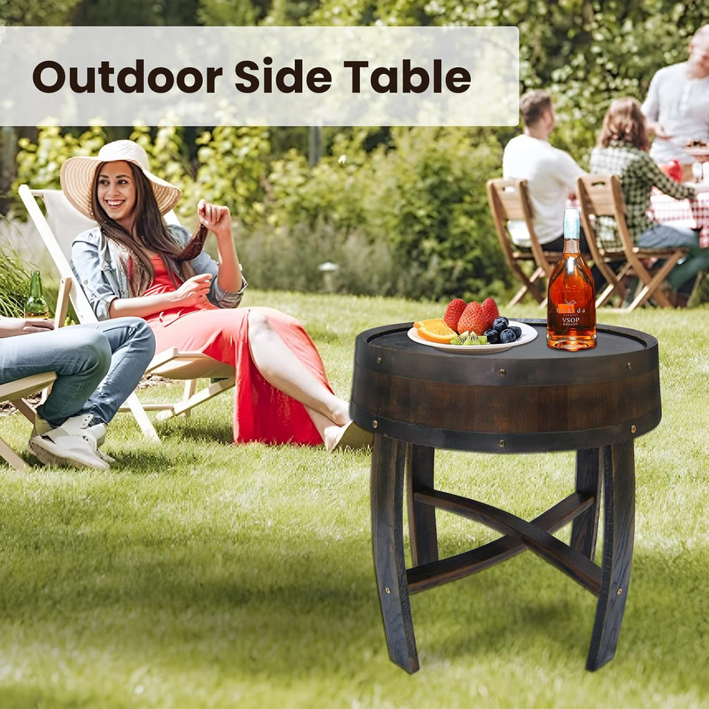 Medieval Retro Wine Barrel Design Coffee Table Wooden Round Creative End Table for Indoor Outdoor, 23" Brown Barrel Tables for Livingroom Small Spaces Outdoor Courtyard Farmhouse Balcony