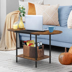 ETELI Small Round Coffee Tables for Small Space Farmhouse Oval Coffee Table with 2-Tier Storage Shelf Circle Center Tea Table for Living