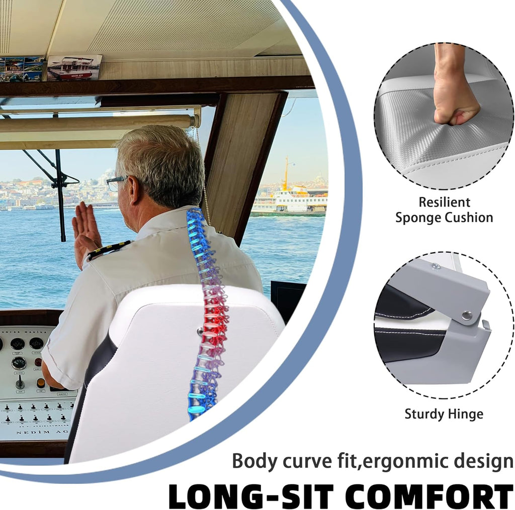 High Back Boat Seats 2 Pack, Folding Fishing Bass Boat Seat, White and Black