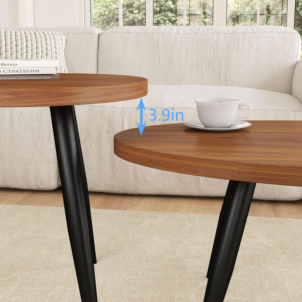 Coffee Table Set of 2, Accent Nesting Side Table, Sofa End Table for Farmhouse and Living Room (Brown)