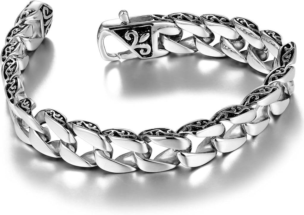 Urban Jewelry Beautiful Fleur De Lis Mens Link Bracelet 8.5 Inch, Link Chain Bracelet for Men (316L Stainless Steel Silver or 24K Gold Plated)