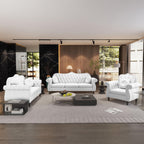 AVZEAR Chesterfield 3-Piece Living Room Sectional Sofa Set, Mid-Century Modern Upholstered PU Couch, Classic Tufted Button Sofa with Nailhead Trim for Living Room, Office (Brown)