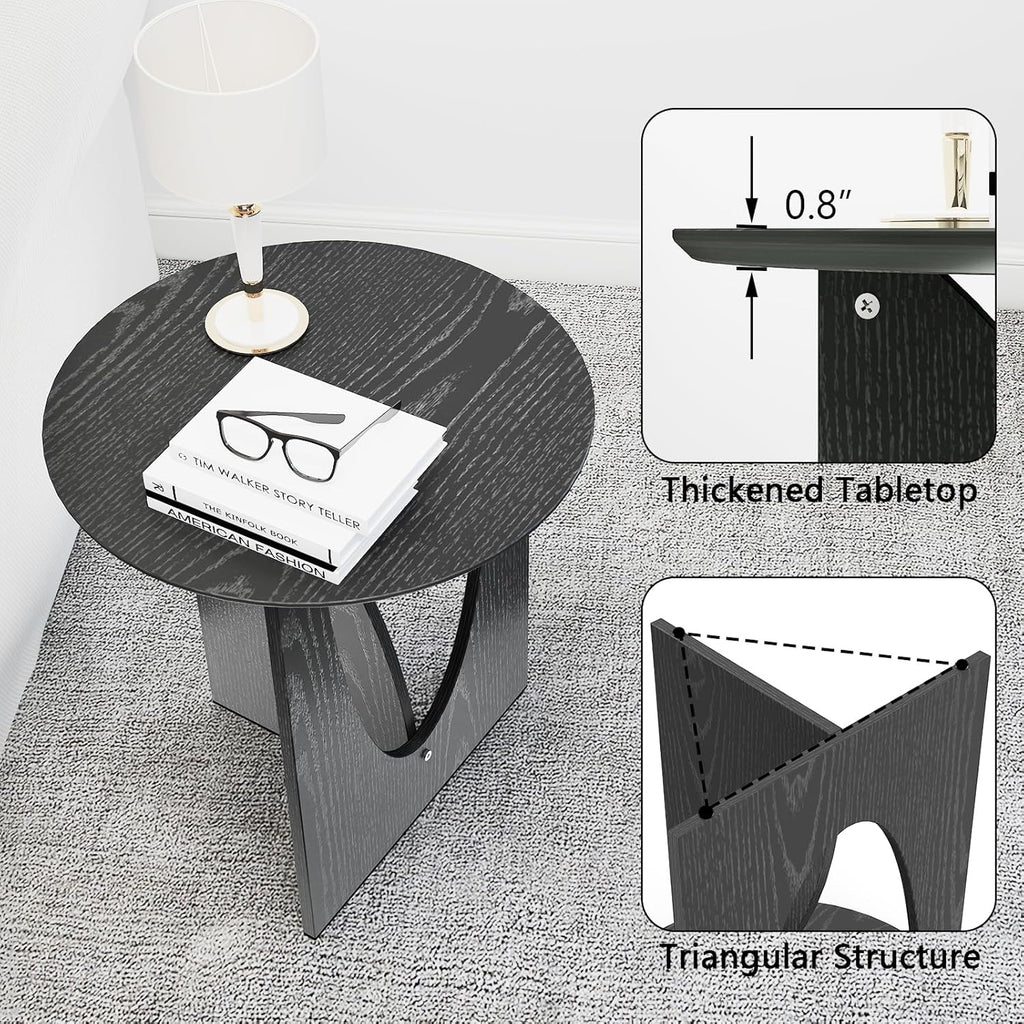 Round Black Side Table, Unique End Table and Small Coffee Table for Living Room, Balcony Room