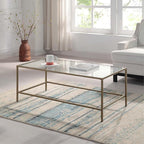 CAWS Black Coffee Table, Tempered Glass Wide Rectangle Coffee Table with Black Metal Frame, Modern Minimalist Center Table for Living Room, Dining Room, Office, Pantry or Outdoor