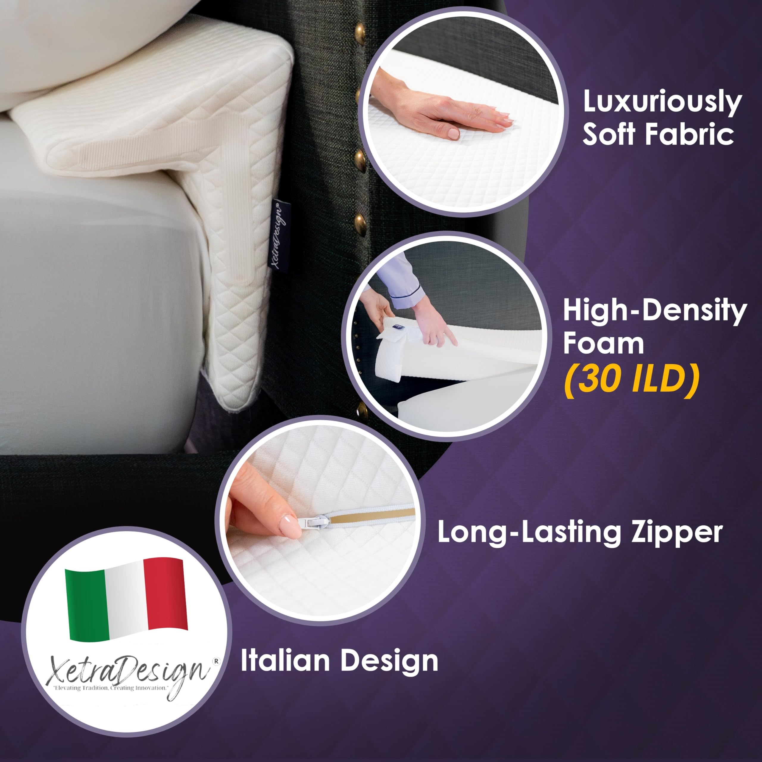 XetraDesign Bed Wedge Pillow for Headboard Gap Up to 7", Triangle Pillow Wedge for Headboard Gap, Gap Filler for Bed, Mattress Wedge Gap Filler, Headboard Space Filler, Corner Pillow, White Queen 60"