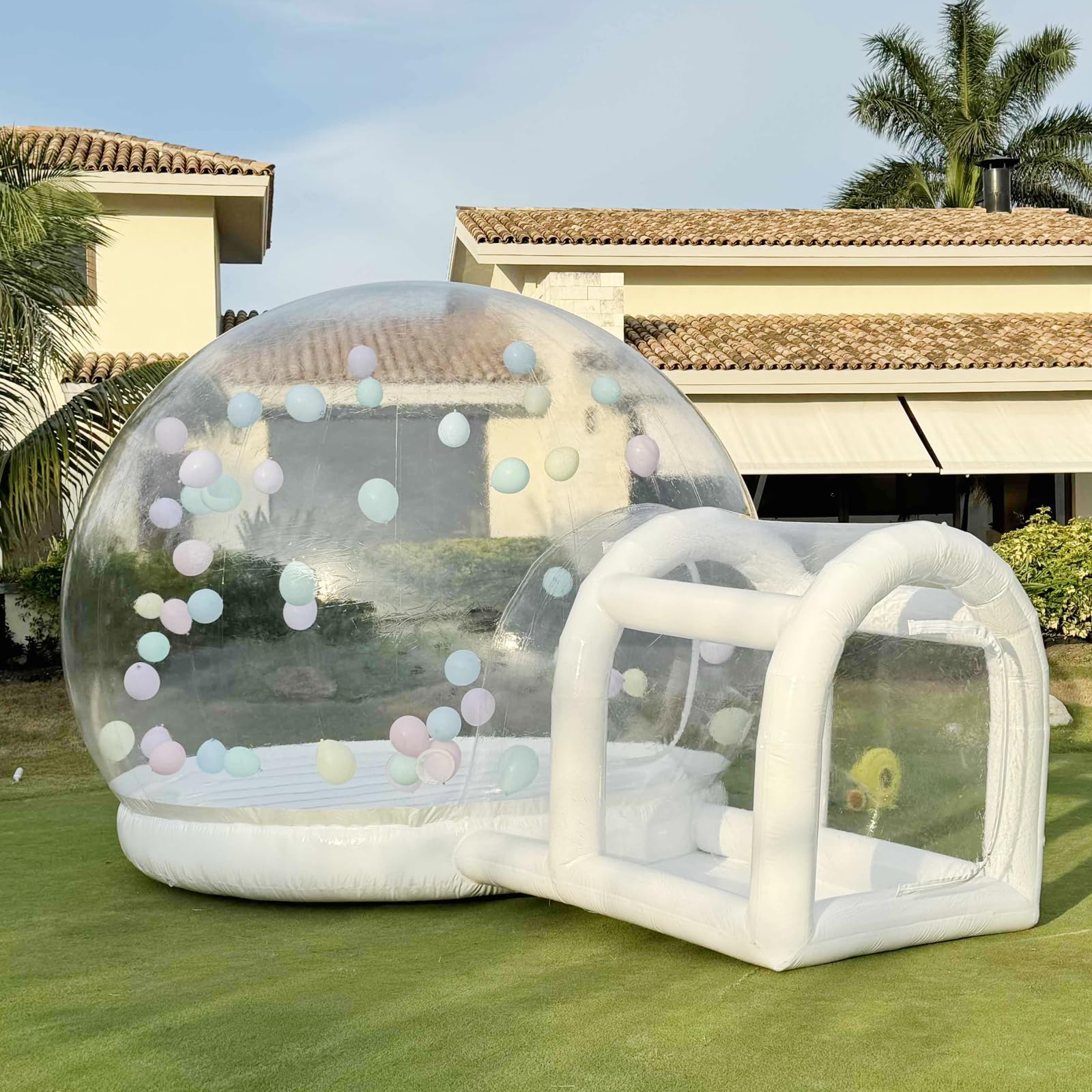 10FT Inflatable Bubble House with Bounce Jumping Area Commercial Grade PVC Bounce House, Bubble Balloon House for Kids,Toddler with Blower & Pumb & 50Pcs Balloons