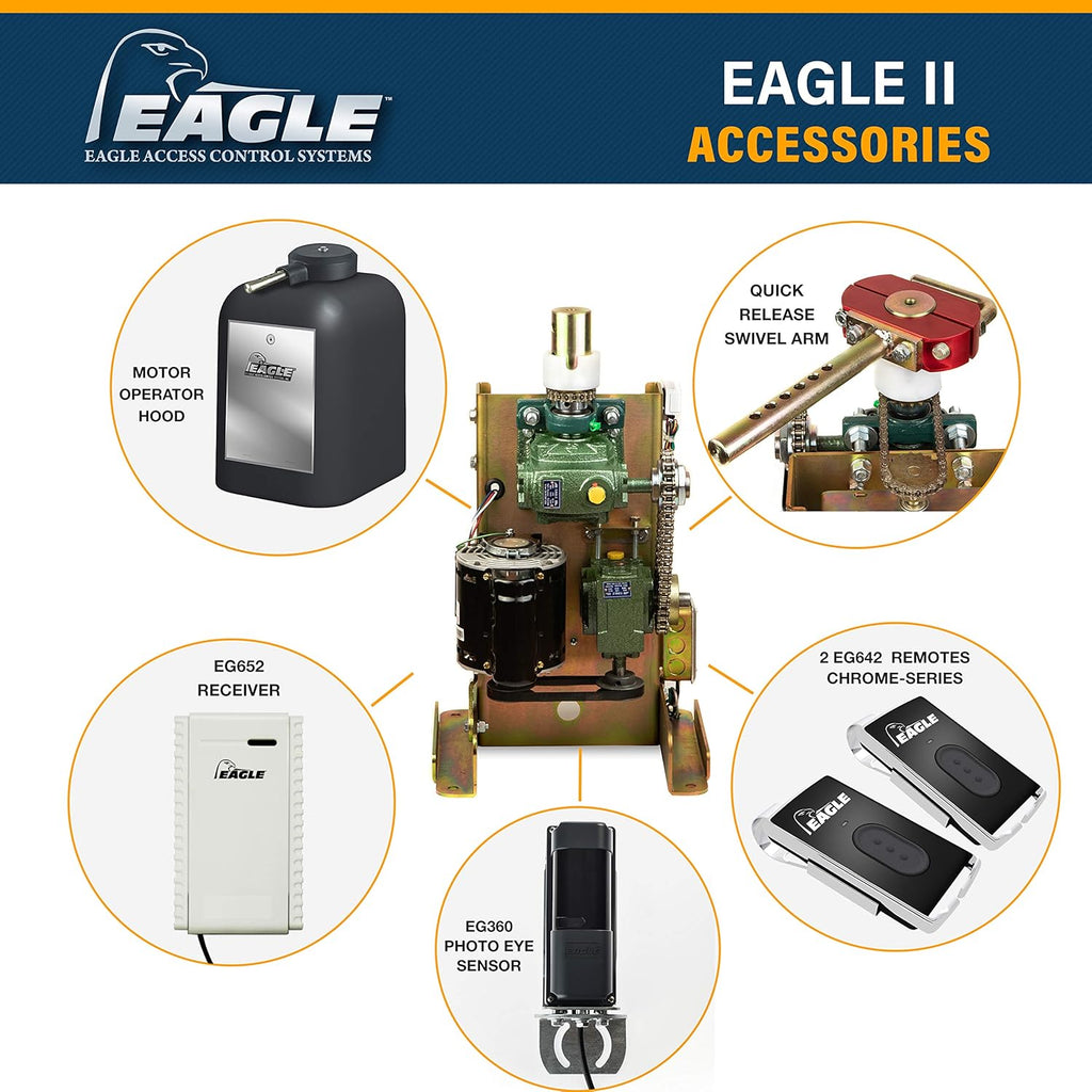 Eagle II 1/2 HP Residential Swing Gate Operator 14' & 400 lbs Gate Capacity FREE 2 Remotes, Receiver and Photo Eye Included