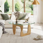 WLIVE Coffee Table, Small Glass Coffee Table with Solid Wood Legs, 32.7" Mid Century Triangle Living Room Tables, Modern Center Table for Small Spaces Living Room, Reception, Office, Natural