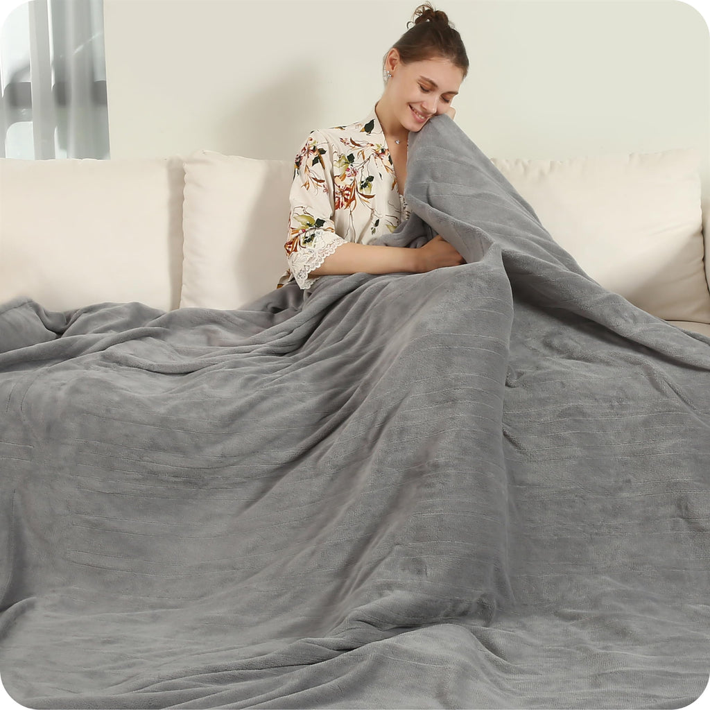 Couverture chauffante électrique DUODUO 72"x84" en polaire corail chaude avec 4 réglages de chaleur et arrêt automatique de 10 heures Protection contre la surchauffe - Gris 