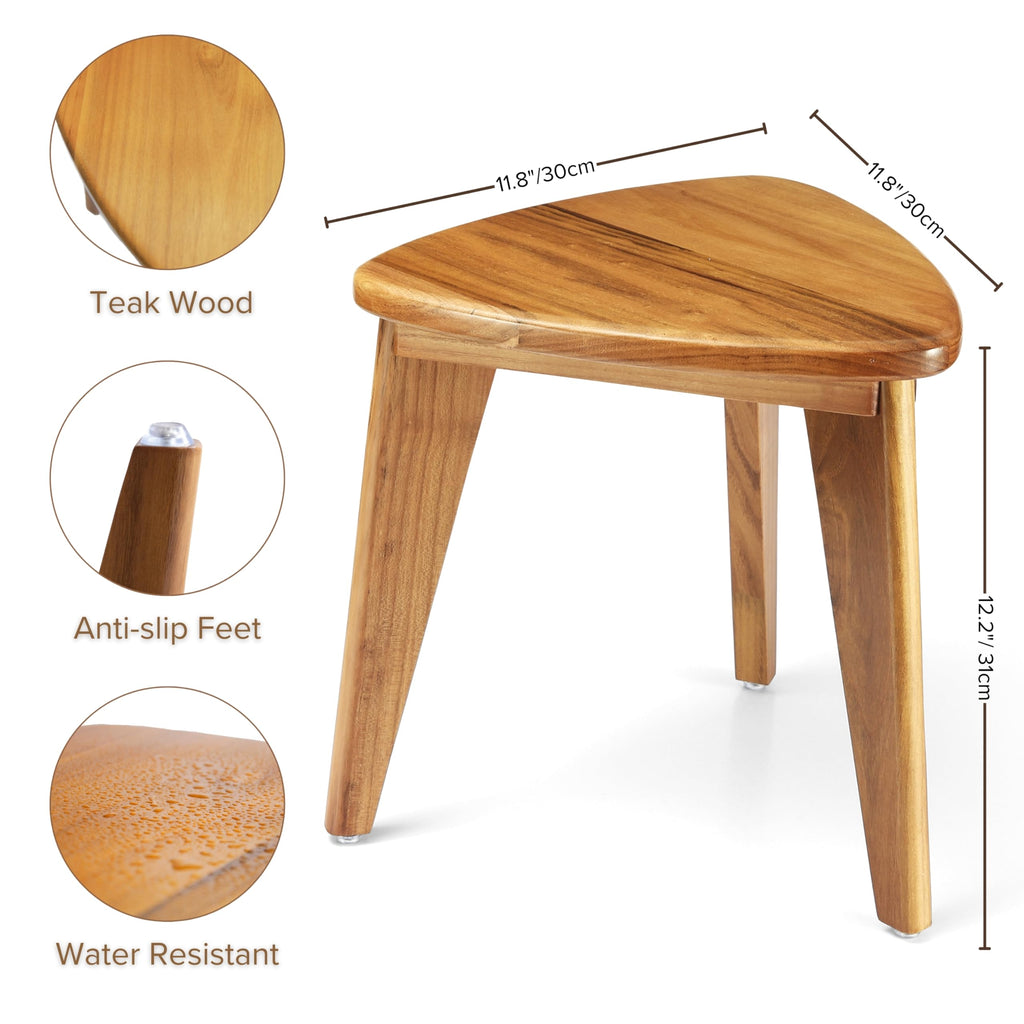 TeakAura Teak Shower Stool, Teak Shower Bench, Waterproof Wood Chair for Inside Shower, 12'' Spa Foot Rest for Shaving Legs, Organizer Teak Stool, Corner Seat for Bathroom Livingroom