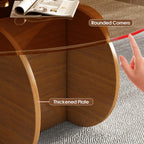 Modern Round Coffee Table with Solid Wood Legs, 31.5'' Glass Coffee Tables for Living Room Rustic Circle Center Cocktail Table with Tempered Glass-Top, Unique Accent Table for Small Spaces