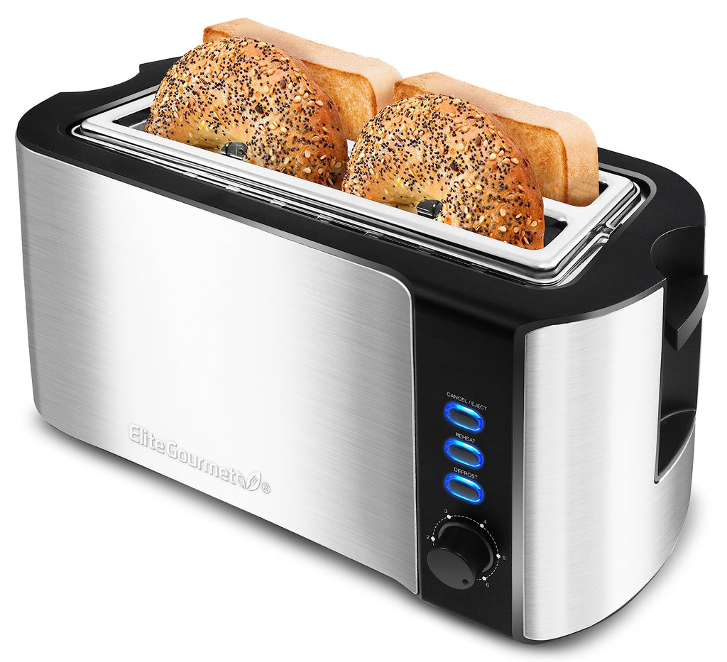Elite Gourmet 2-Slice Cool Touch Toaster – 6 Browning Levels, Extra Wide 1.25” Slots for Bagels & Thick Bread, Cancel Function, Compact, ETL Certified, Black