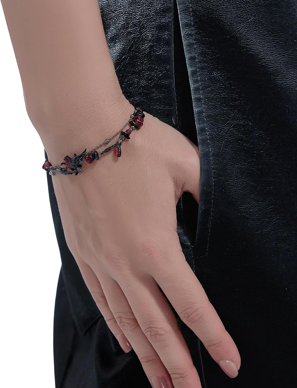 original design hip hop style Red beaded bracelet Gothic Black Crow bracelet Ladies Holiday party gift M3363