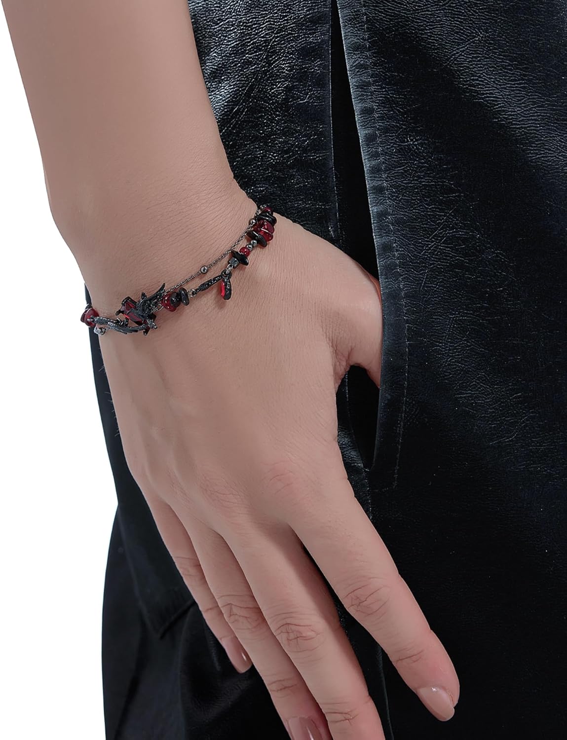 original design hip hop style Red beaded bracelet Gothic Black Crow bracelet Ladies Holiday party gift M3363