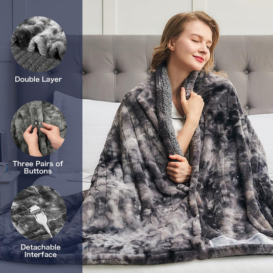 OCTROT Heated Blanket Electric Throw - Fleece Sherpa Heating Blanket for Sofa, Faux Fur Warm Heater Lap Blankets with 5-Position Timer 10-Heating Levels ETL&FCC Certification, for Adults