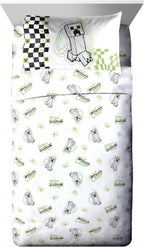 Jay Franco Minecraft Creeper Twin Comforter Set - 5 Piece Bedding Includes Sheet Set & Pillow Covers - Super Soft Gren & Gray Bedding
