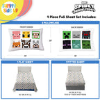 Sunny Side Up Minecraft Creeper & Animals Twin Sheet Set - 3 Piece Kids Bedding Set Includes Pillow Cover - Super Soft Microfiber Sheets