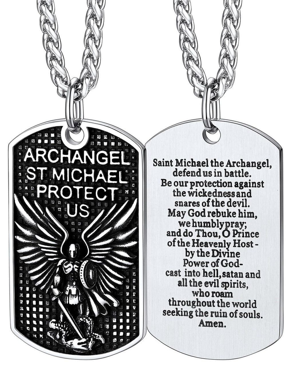 FaithHeart Saint Michael Necklace, Stainless Steel/18K Gold Plated St Michael the Archangel Pendant Amulet for Men Women with Gift Packaging