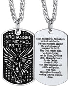 FaithHeart Saint Michael Necklace, Stainless Steel/18K Gold Plated St Michael the Archangel Pendant Amulet for Men Women with Gift Packaging