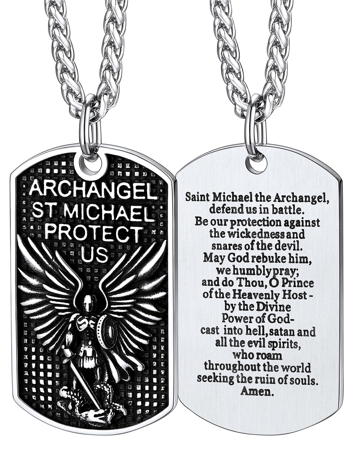 FaithHeart Saint Michael Necklace, Stainless Steel/18K Gold Plated St Michael the Archangel Pendant Amulet for Men Women with Gift Packaging