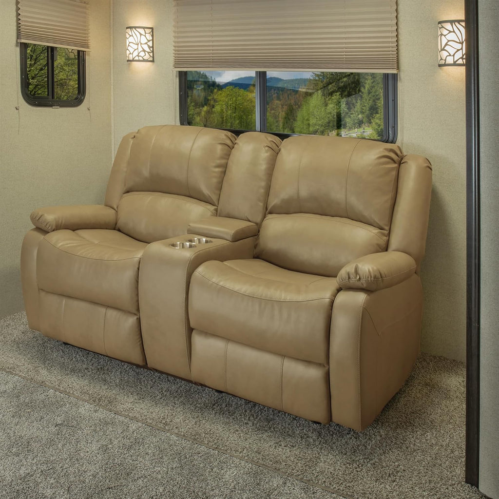 RecPro Charles 67" Double Recliner RV Sofa | Zero Wall Loveseat for Camper | Wall Hugger Couch | Fifth Wheel Theater Seating | Upgraded 2023 Fabric (Toffee)