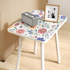 Mandala Small Rectangle End Table, Side Table with Black Flowers Finish, Retro Modern Small Coffee Table for Balcony, Living Room(11.8" D x 15.7" W x 17" H, White, Rectangle)