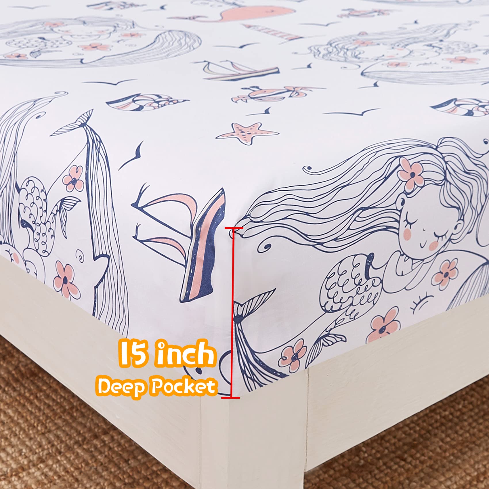 ست ملحفه کودکان یونیکورن صورتی JSD، سایز تویین، ۳ تکه، ملحفه‌های رختخواب میکروفایبر چاپ شده با طرح رنگین کمان برای دختران، جیب عمیق