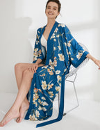Aensso Long Soft Lightweight Silky Kimonos Robes for Women, Luxury Japanese Floral Womens Kimono Robe