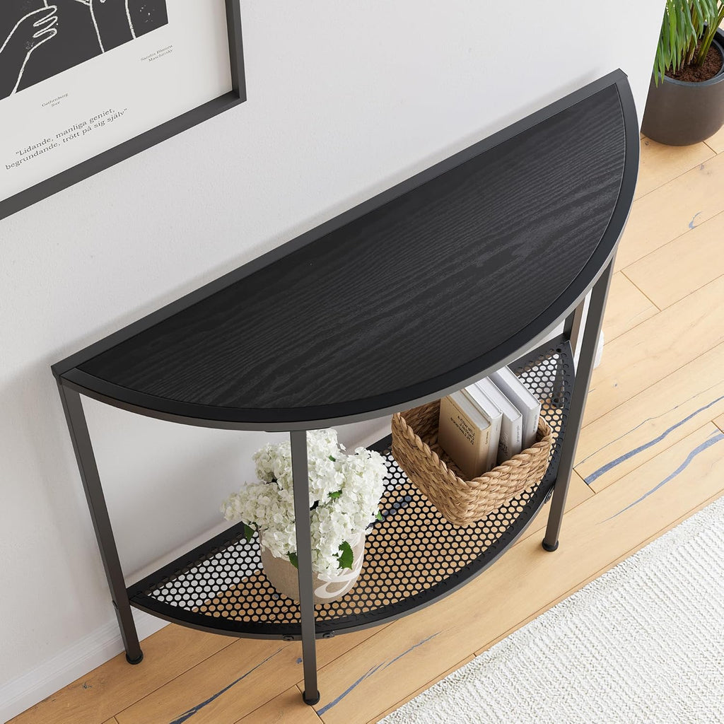 Console Table 2 Tier Narrow Entryway Table with Storage,Half Moon Sofa Couch Table,Small Hallway Entry Way Tables,Wooden Accent Side Table for Living Room Coffee Table,Black