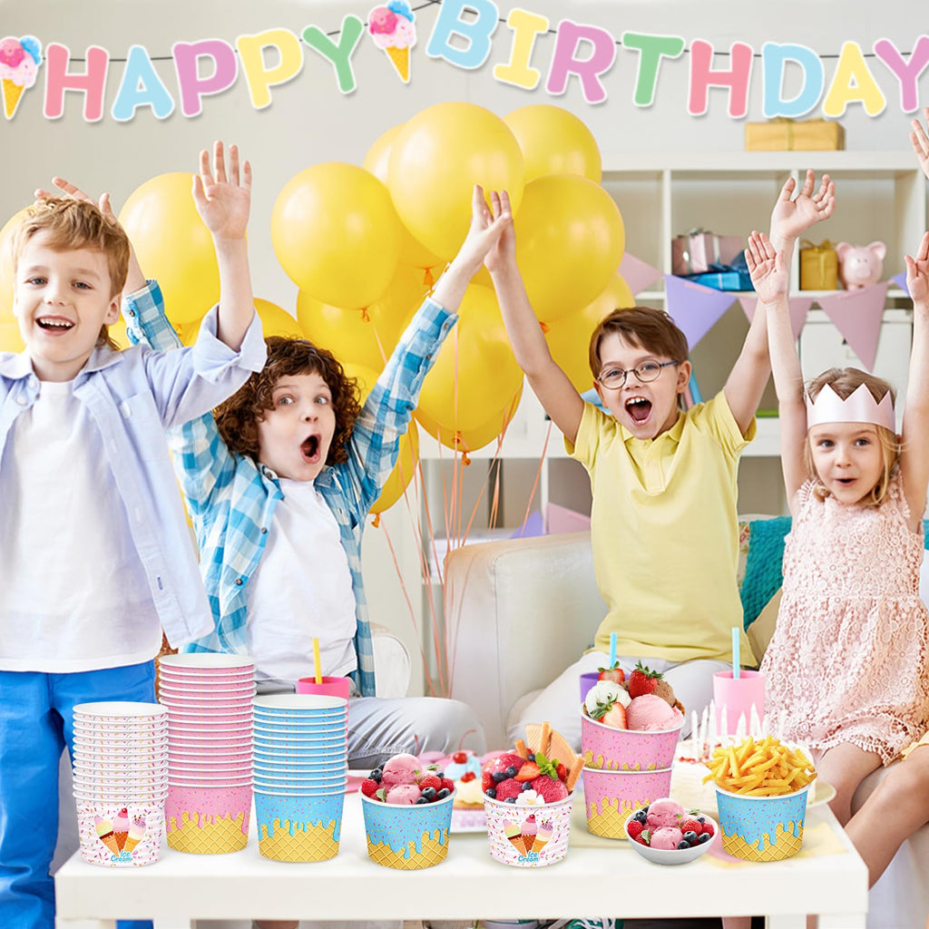 REDWORD 60PCs Ice Cream Bowls, 9oz Ice Cream Containers Disposable Paper Bowls Sundae Cups Dessert Soup Containers for Ice-cream Party Decorations Summer Party Decorations