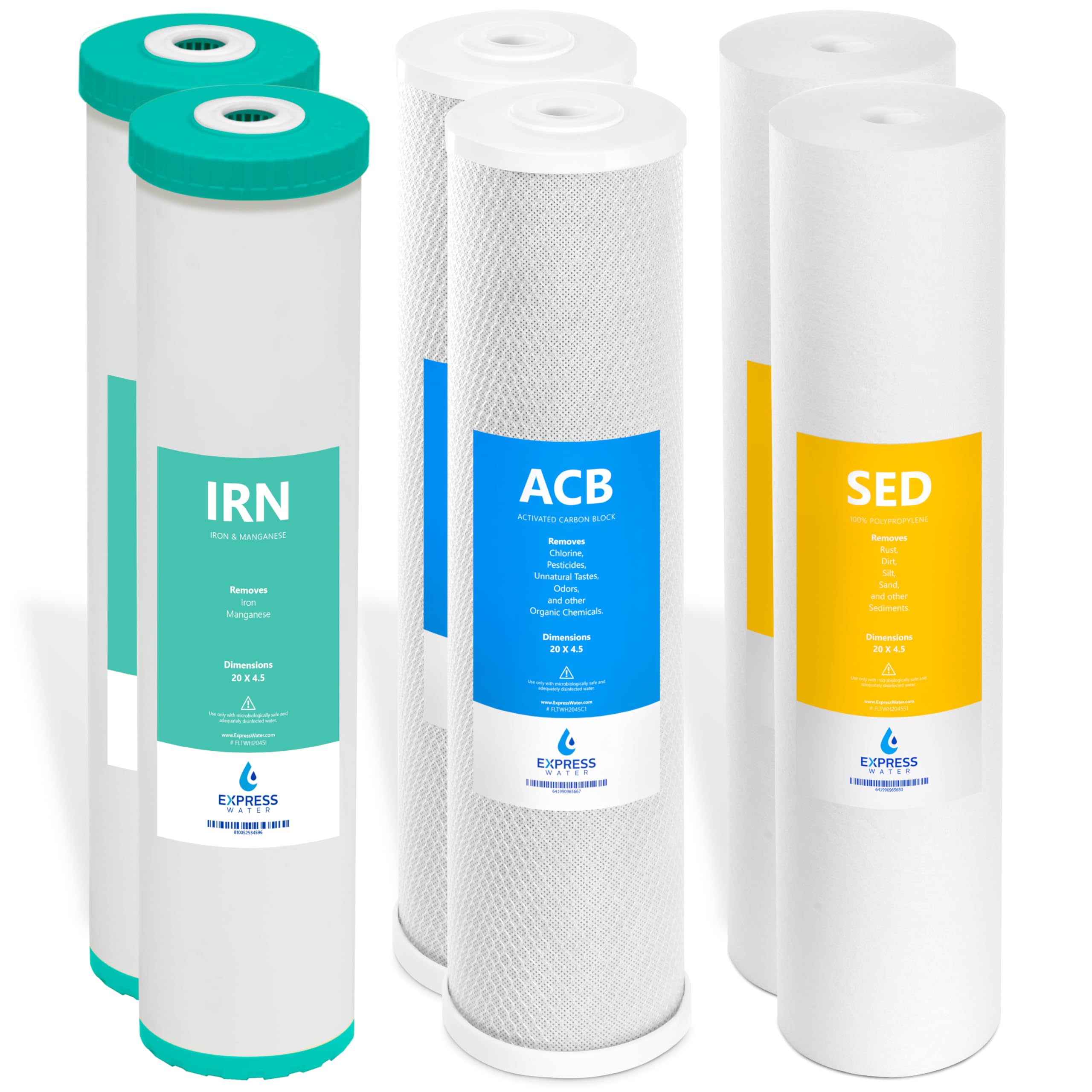 Express Water Whole House Heavy Metal Water Filter Set – 3 Stage Water Filtration Replacement Kit – Sediment, Carbon Block, KDF High Capacity Cartridge Filters – 5 Micron Water Filter 4.5” x 20” inch