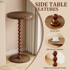 Round Side Table, Drink Table for Small Spaces, Modern Accent Nightstand with Rubberwood Leg for Living Room, Bedroom, Corners, and Office (Brown)