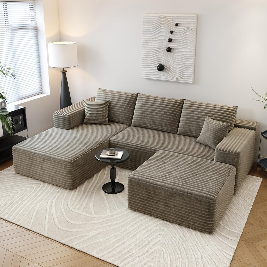 107.5" Cloud Sectional Couch with L-Shape Chaise,Modern Modular Sofa with Deep Seat, Upholstered Couches for Living Room Bedroom Apartments,No Assembly Required, (Black,Right Facing Chaise)