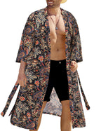 COOFANDY Men's Lightweight Kimono Robe Japanese Bathrobes Open Front Long Cardigan Cloak with Belt