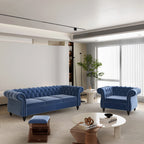 AVZEAR 3-Piece Living Room Sectional Sofa Set, Green Velvet Couch Upholstered Sofa Modern Sofa Couches Set Style Button Tufted, Velvet Chesterfield Sofa for Living Room Apartment, 1+2+3 Seat Green