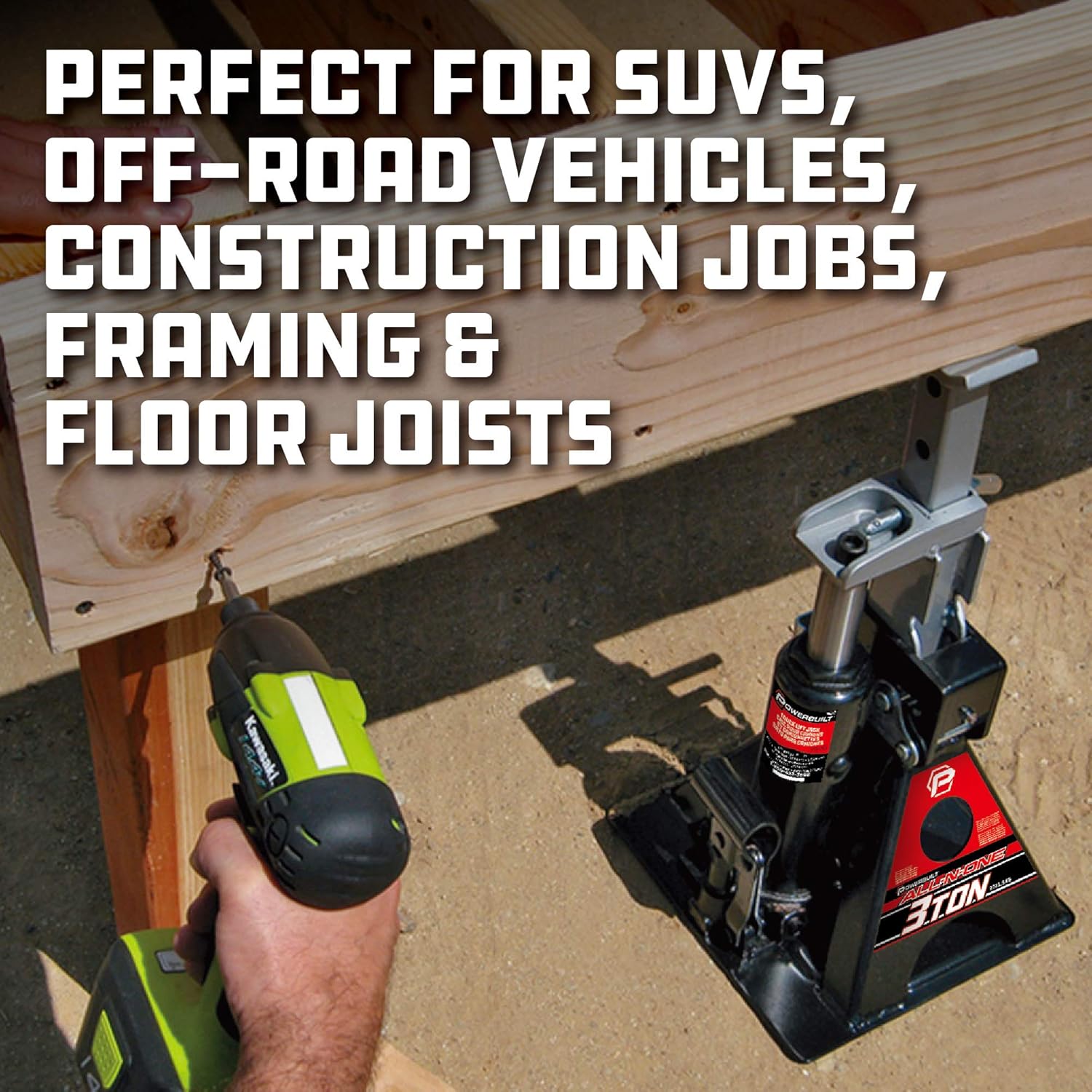 Powerbuilt 3 Ton, Bottle Jack and Jack Stands in One, 6000 Pound All-in-One Car Lift, Heavy Duty Vehicle Unijack, 640912, Black