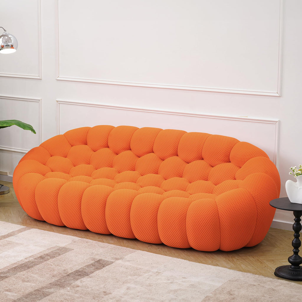 JACH Bubble Sofa Curved Couch Set, Comfy Upholstered Sofa, Mesh Fabric 3D Honeycomb Shape Modern Couches for Living Room, Apartment (Orange, 1 Seater, 2 Seater, 3 Seater, Ottoman)