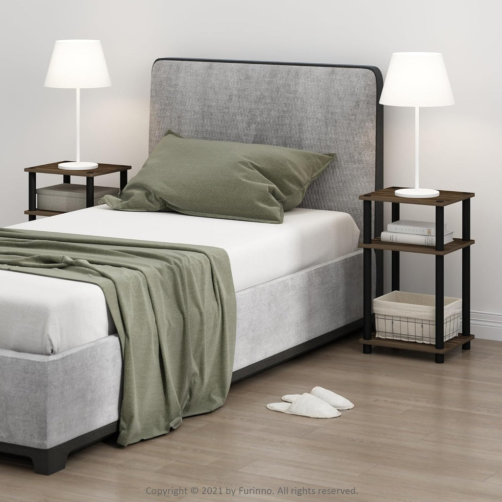 Furinno Just 3-Tier Turn-N-Tube Nightstand, 2-Pack, Columbia Walnut/Black