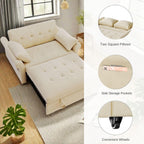 DWVO 3 in 1 Sleeper Sofa Bed, 56 Inch Convertible Loveseat Sofa with Pullout Bed, Reclining Backrest, Storage Pockets, Modern Space Lounge Furniture for Living Room, Includes Toss Pillows, Beige